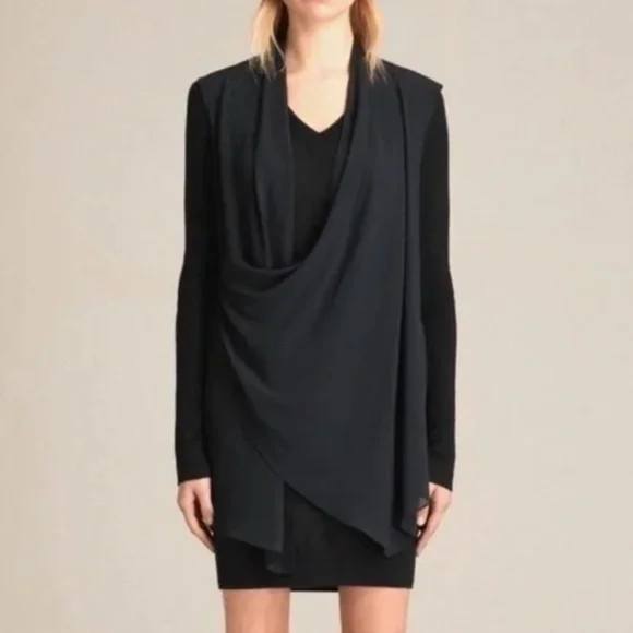 All Saints Drina V-Neck Merino Wool Long Sweater Mini Dress XS - Picture 1 of 10